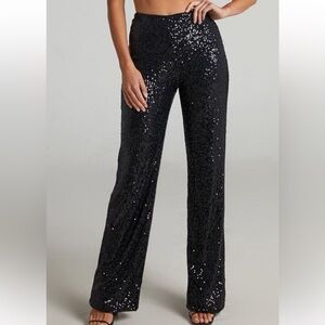 House Of Harlow 1960 Black Sequin BootCut/Flare Pants Elastic Waist/Pull SZ XS